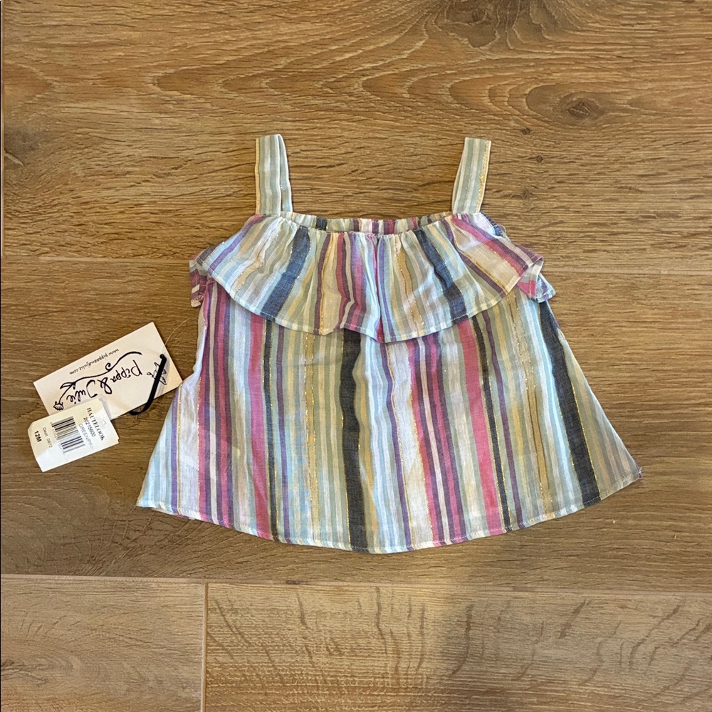 Multicolor and Gold Striped Kids Top 12M NWT